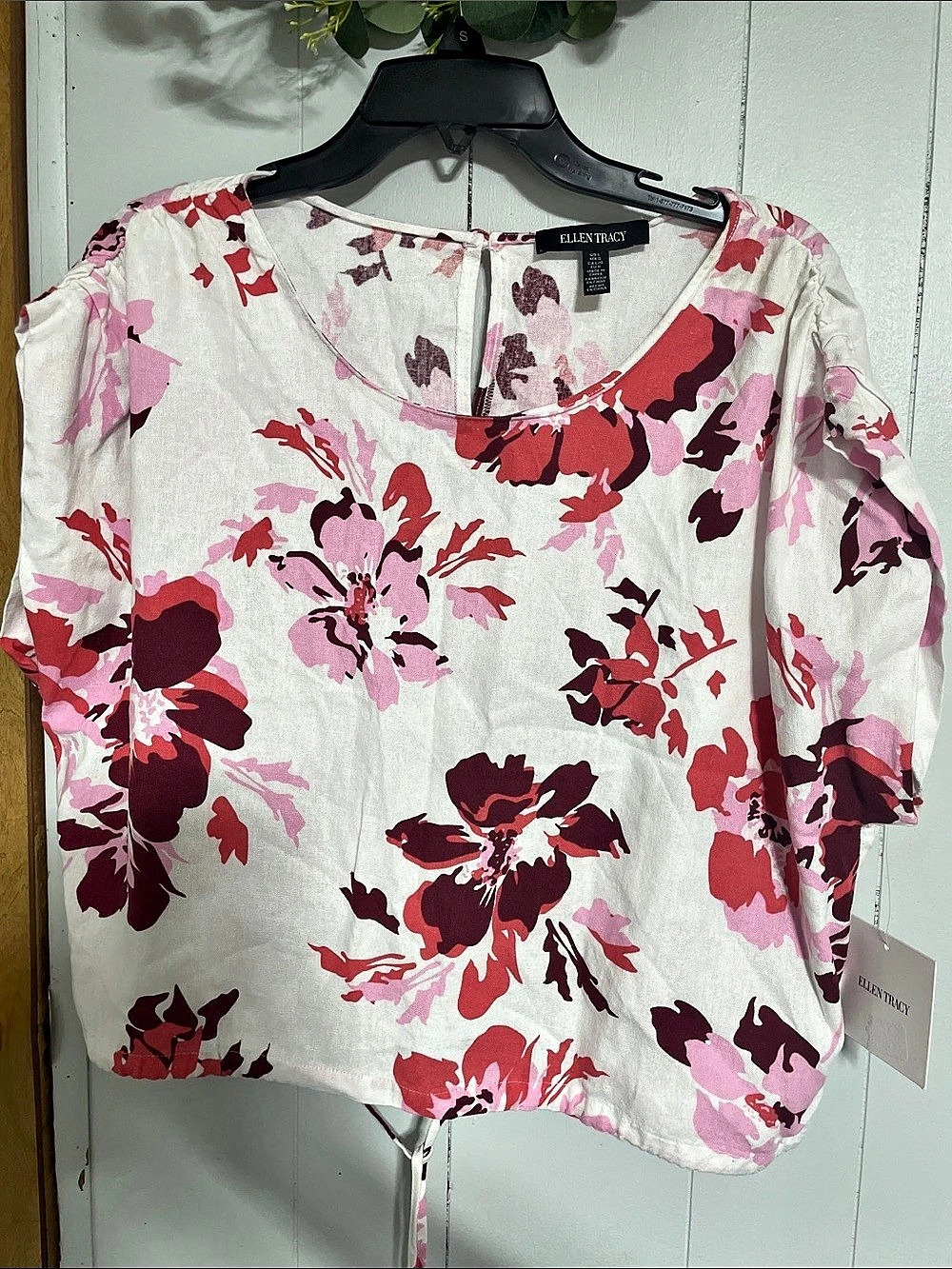 Ellen Tracy Floral Blouse in Pink & White Size Large NWT